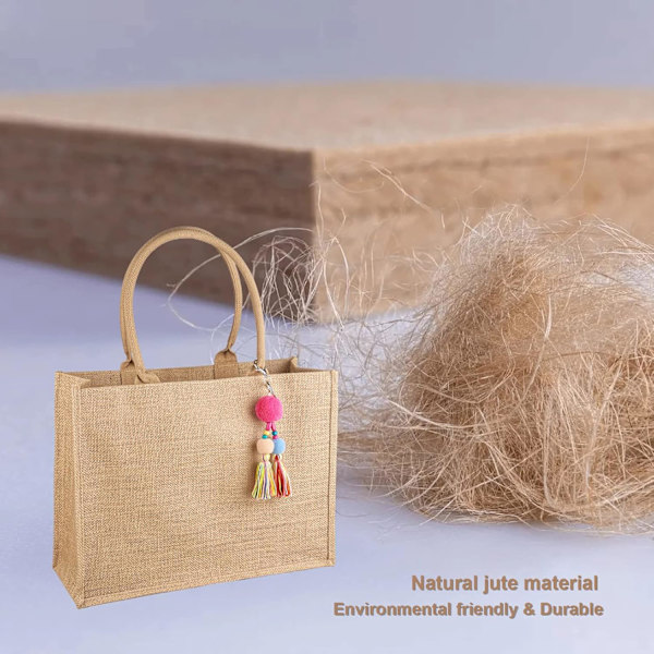 Jute Shopper Taske til Kvinder - Stor Jute Taske Strandtaske Sammenfoldelig Vandtæt Indkøbsposer Håndtaske til Picnic Rejse Shopping Strand og Dagligdag Yellow