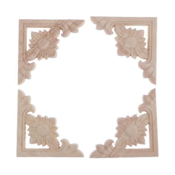 3xnatural Solid Wood Carved Applique Umalet Dekal Møbel Dekorationer 6x6cm 2