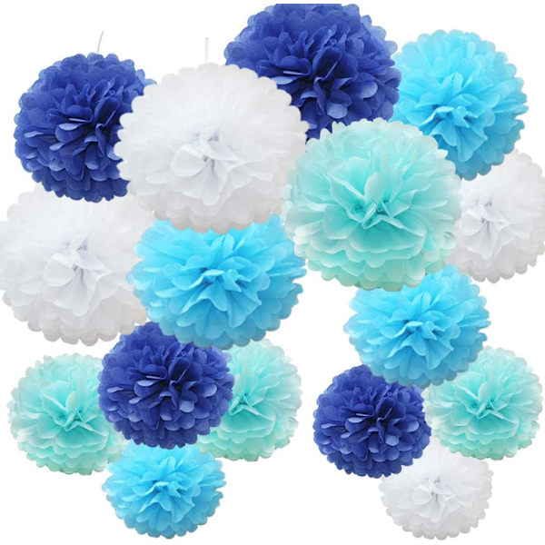16 kpl sekoitettuja silkkipaperipompomeja Pom Poms Kukka Käsityönä Hääjuhlan Koristepalloja, Baby Blue Shade Baby Blue Shade