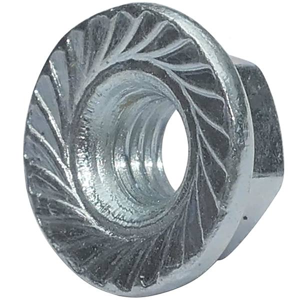 C49644 - Pakke med 100 sekskantede muttere med flens/notert base M8 Ekstern 17mm - I karbonstål hardhet 8 - Selvsikrende sikkerhetsmutter - Din 6923