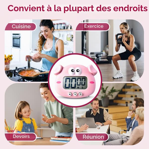 Köksklocka, digital timer i form av ett tecknat djur (gris-modell) pink