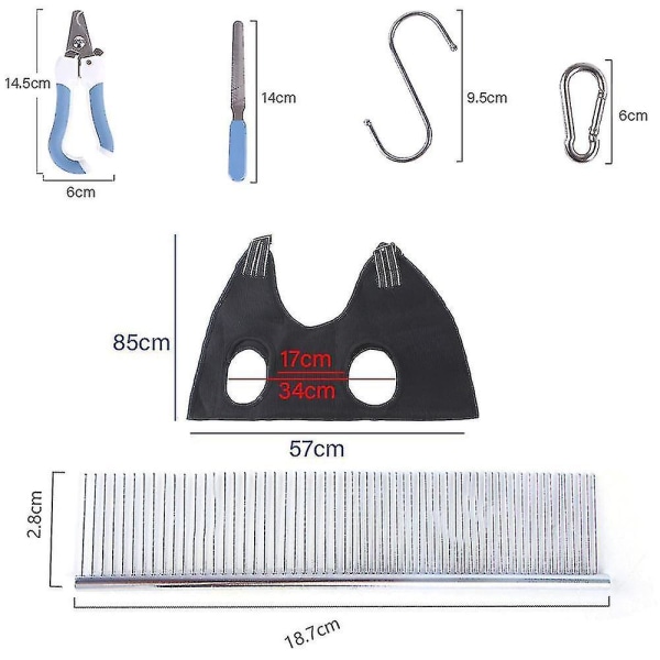 10-delad set hängmatta för hundtrimmare med nagelklippare, nagelfil, kam, andningsbar hängmatta för hund, hängmatta, hundvårdssele