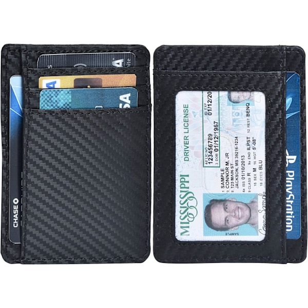 Läderplånbok för män och kvinnor - RFID-plånbok Slim Kreditkortshållare 1 ID-fönster Tunna plånböcker Framficka Ebony