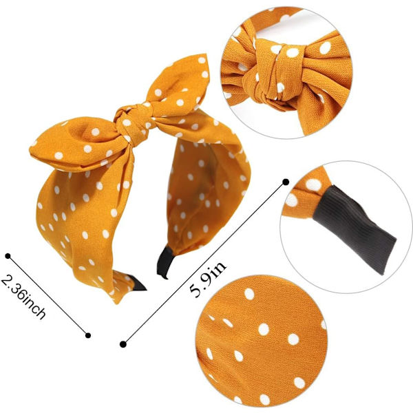 Polka Dot-hårband för kvinnor, rosett, tyghårband, knutna hårband, tvinnade hårband, kaninhårband, breda hårband, hårtillbehör, paket med Black&Burgundy&Yellow 3 Count (Pack of 1)