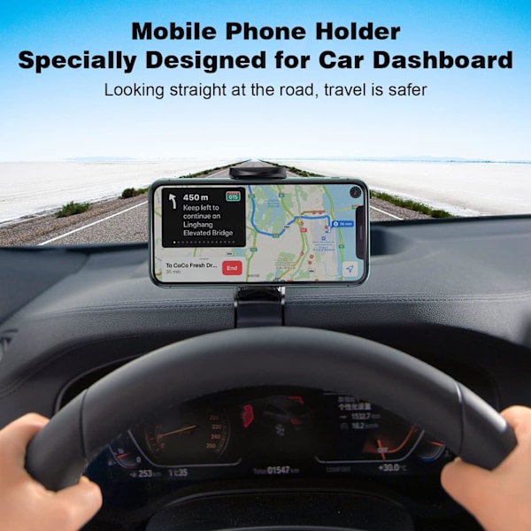 Biltelefonholder Klemme 360° Rotasjon, Multifunksjonell Dashbord Bakspeil Solskjerm Mobiltelefonholder for Bil for 4,7-7,2 tommers Smarttelefon Black
