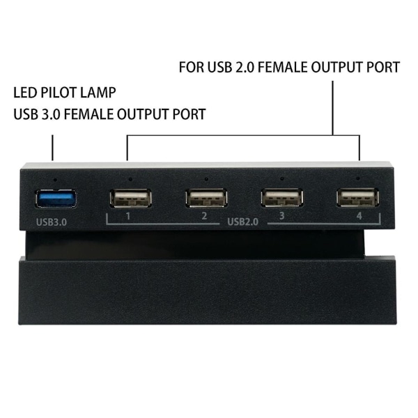 5-ports USB-hub for PS4 - Høyhastighetslader, kontroller-splitter, utvidelsesadapter - H TAO