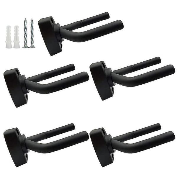 Gitarrhängare Väggfäste - 5-pack Svart - Passar Gitarrer - Med Skruvar