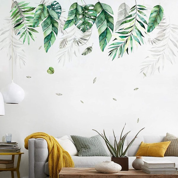 Green Hanging Leaf Wall Decals, Removable Fresh Plant Leaves Flower Vines Wall Stickers, Green Plants Wall Mural, Green Leaves Wall Art Decor Compatib