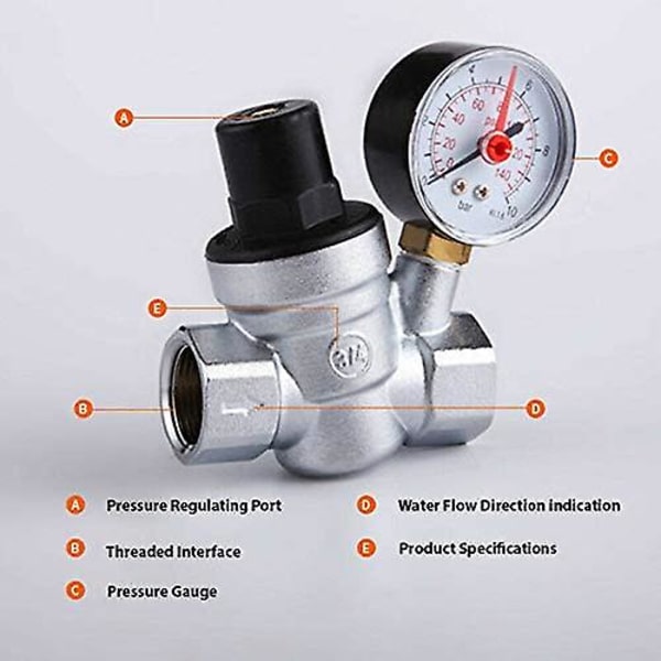 Dn20 Vandtrykreducer 3/4 Tomme Vandtryksregulator Med Manometer