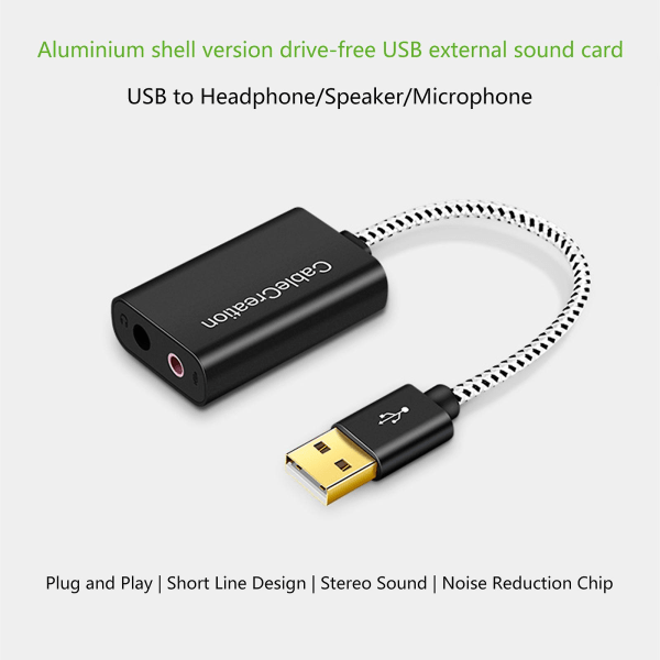 USB till 3,5 mm Jack Ljudadapter, extern stereoljudkort för /pc/laptop