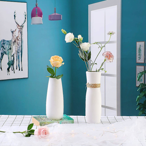 Vit Keramisk Blomvas Set Om 2, Dekorativ Prydnadsvas Perfekt För Att Stödja Växter Hem Kontor Sovrum Dekoration Idealisk Present Och Samling