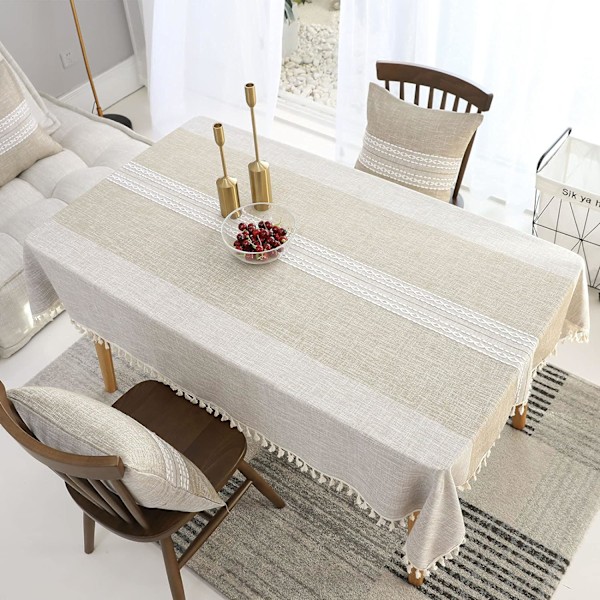 Rektangulær Dug i Bomuld og Linned, Rynkefri, Vaskbar og Genanvendelig, Til Køkken, Spisestue og Borddekoration, Khaki Khaki 140 x 220 cm