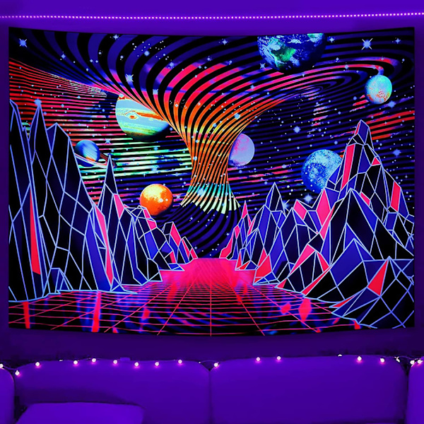 Trippy vuoristo- ja planeettaseinävaate, psykedeelinen neonseinävaate, ripusta huoneeseen