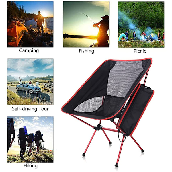 Bärbar hopfällbar campingstol, kompakt hopfällbar ryggsäcksstol strandstol med bärväska för utomhusvandring fiske picknick (röd)