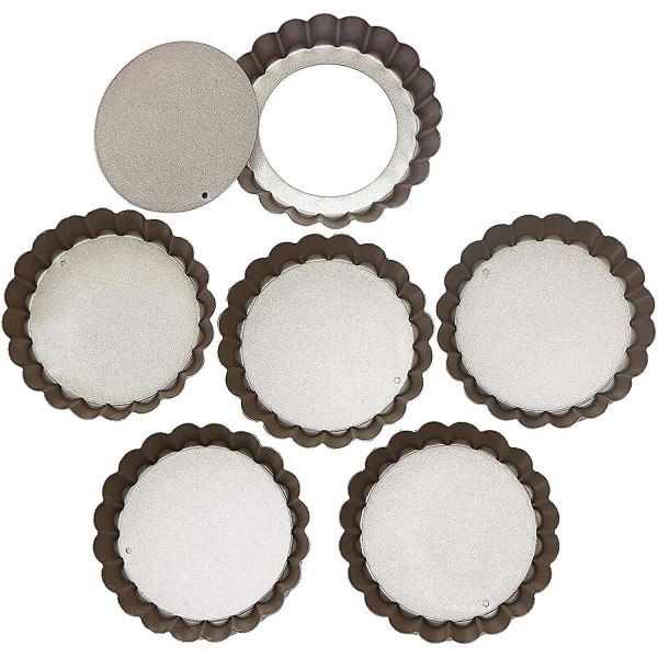 4 tommer mini tærteform, sæt med 6, non-stick quiche pande aftagelig bund mini tærteforme, dee Grey