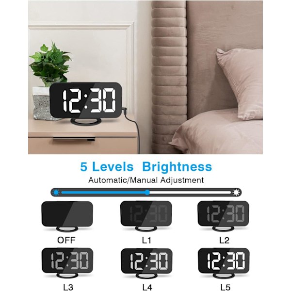 LED RGB Digital väckarklocka, med 11 färglägen, spegelyta, dubbla USB-laddningsportar, moderna skrivbordsur för sovrum, hemmakontor - Svart Blackrgb