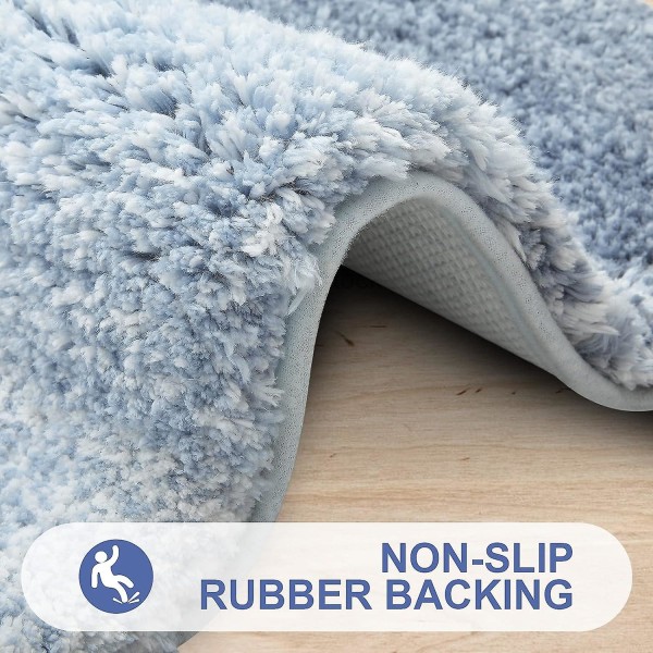 Mikrofiber Fluffy Shaggy Bademåtte til Badeværelse, 41 X 61cm, Skridsikker Super Absorberende Maskinvaskbar Gulvmåtte, Blå