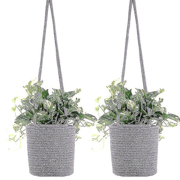 2 st Macrame Hängande Korgar Boho Dekoration Växtställ Bomullsrep Blomkruka Hängande Växtställ Inomhus Utomhus Balkong Väggdekoration