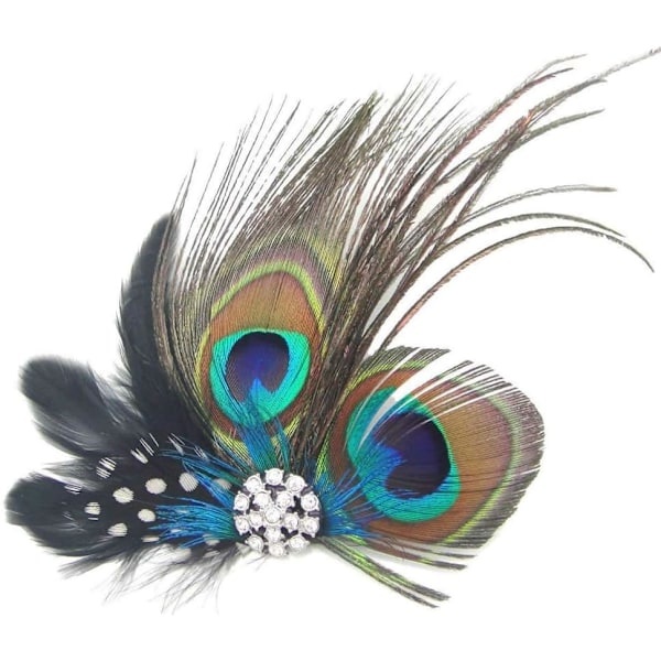 2 stk. Fashion Påfuglefjer Hårklemme Hårnåle Aftenkjole Hovedbeklædning Bryllup Fjer Fascinator til Kvinder og Piger Green 1 count (Pack of 2)