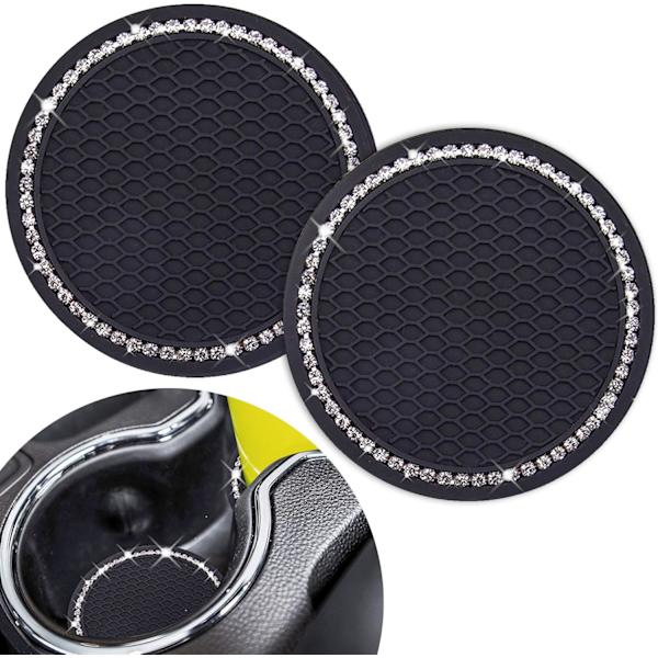 Söt Bilmuggunderlägg, Dermasy 2 ST Universal Fordonsmugghållare Insatsunderlägg 2,75 tum Silikon Halkfri Bling Kristall Strass Biltillbehör Black Background With White Diamond