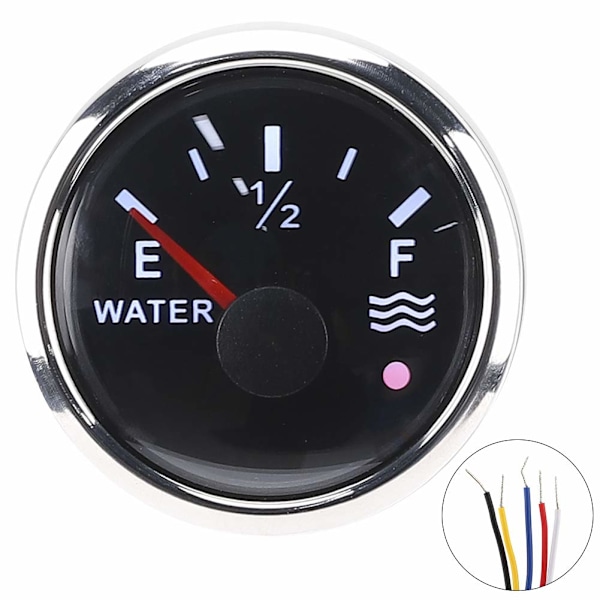 Vandstandsmåler, 52mm/2 tommer Vandstandssensor 9‑30V DC Smart Alarm til Marinebåd RV 0‑190ohm Europæisk Sensor (Sort) Vandvæske Niveau Måler
