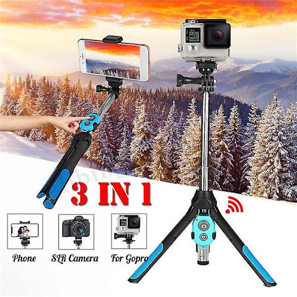 Bärbar utdragbar monopod selfiepinne stativ Bluetooth-fjärrkontroll för telefonkamera Gopro