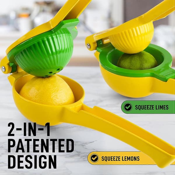 2-i-1 Manuel Citronpresser til Hurtig Saftudvinding - Kraftig Citruspresser i Rustfrit Stål til Lime og Citroner