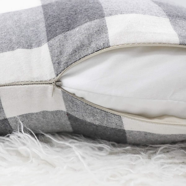 Set med 2 Farmhouse Buffalo Check Plaid putetrekk putevar i polyester for sofa grå og hvit, 18 x 18 tommer