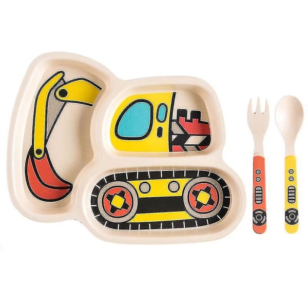 3 stk farvet spisebordssæt - tallerken-, gaffel- og ske-stel til børn, Bpa fri