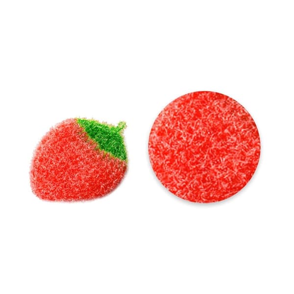 Set med 4 röda jordgubbsformade skursvampar för diskning. Red