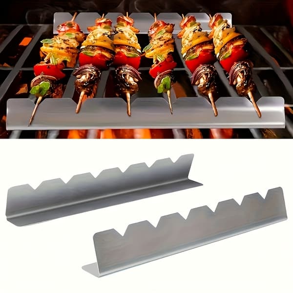 [Grillstativ og bakke] 2-delt sæt: Stativ og holder til grillspyd (9 riller)