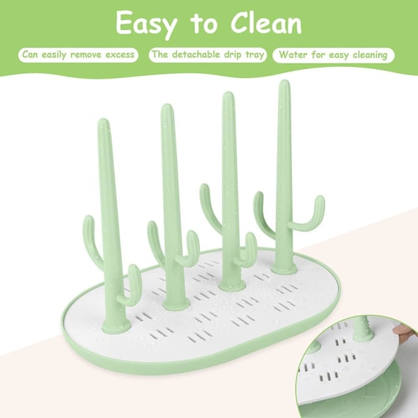Babyflaske tørkerack, smokkholder med avtakbare braketter, multifunksjonell flaskeoppbevaring tørkerack for flasker, smokker, kopper, gjenbrukbare Light Green