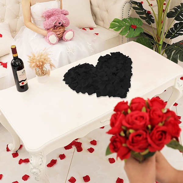 2000 stykker roseblader, kunstige roseblomster uten smak, emulerte roseblader for romantiske scener, bryllupsdag, bursdag, tilståelsesdekorasjon Black