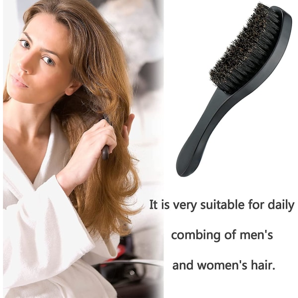 Hårbørste for vått og tørt hår Magic Wave Brush Soft Boar hårbørste for menn kvinner gutter jenter (1 stk, svart)