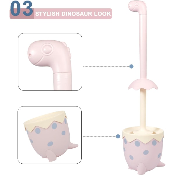 Dinosaurusmuotoinen WC-harja, söpö WC-harja, TPR-harjakset pyöreä harja, hauska WC-harja kylpyhuoneen tarvikkeet, kompakti koko lattialla seisova, vaaleanpunainen, Pink DinosaurShaped Pink DinosaurShaped