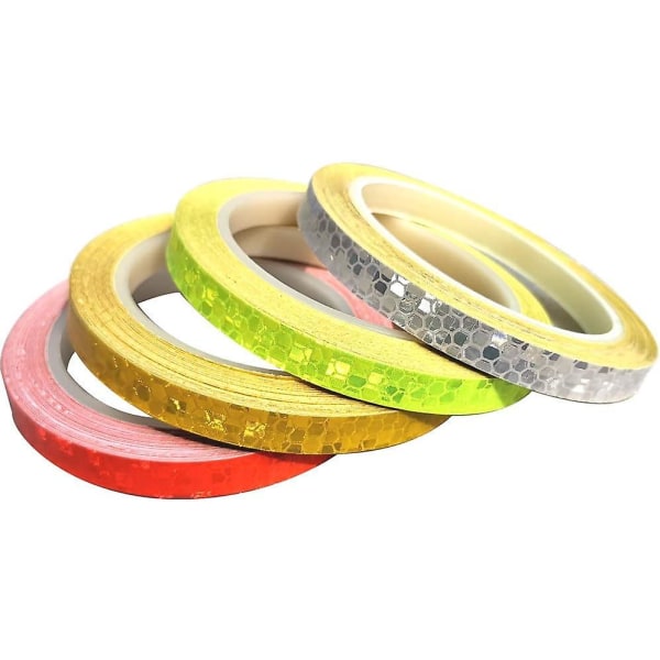 Reflective Tape, 4 Pieces 10mm 8m Reflective Tape Waterproof Tape, Safety Warning Visibility Reflector Adhesive (red, Green, Yellow, White)