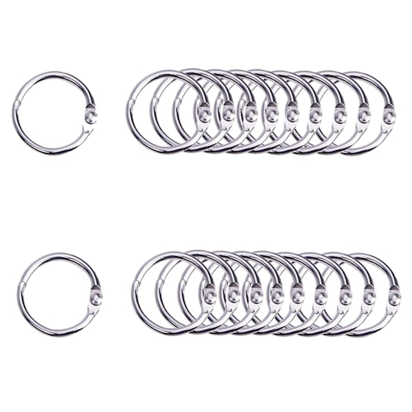 20 kpl Metallisia kansiorengasta 1 tuuman kirjan rengas Löysälehtisille kansioille Kirjan renkaat 25 mm sisähalkaisija Avaimenperiä (25mm-20 kpl) 20
