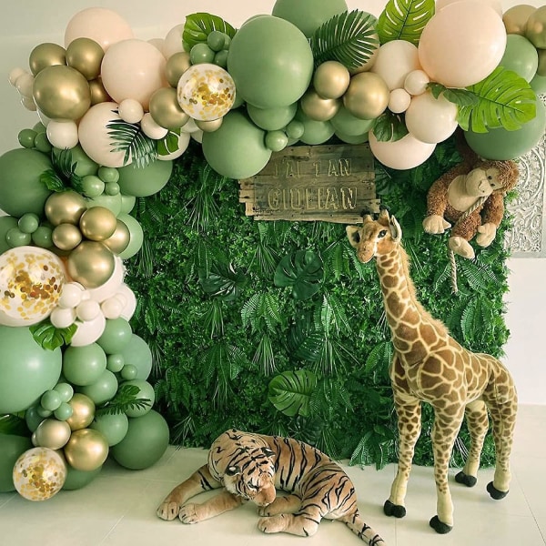 Grønn ballongkranssett, 112 stk avokado olivengrønn ballongbue med hvitt gull konfetti lateksballonger for bryllup, bursdag, babydusj, Tropica