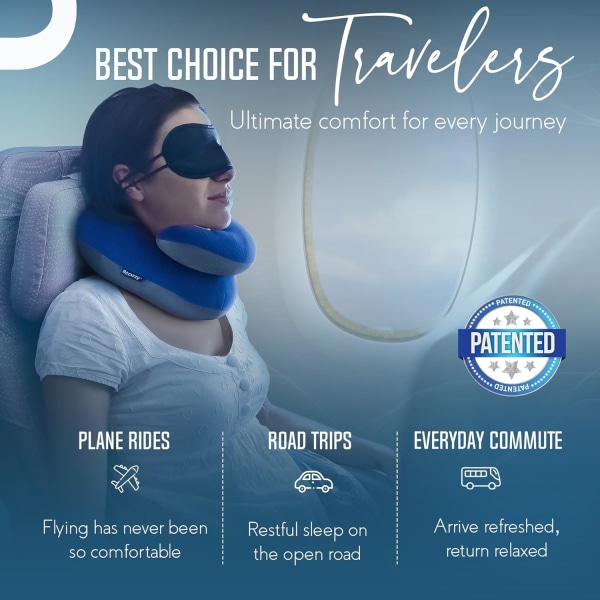 Nakkepute for reiser gir dobbel støtte til hodet, nakken og haken i alle soveposisjoner på fly, bil og hjemme, Comforta Large (Adults) Large (Adults)
