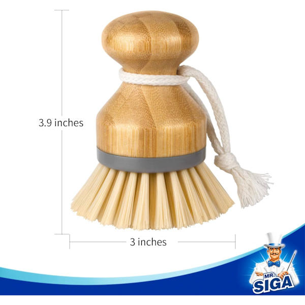 Bambuborste, skrubborste för disk, kastruller, stekpannor, rengöring av diskho, 2-pack Natural