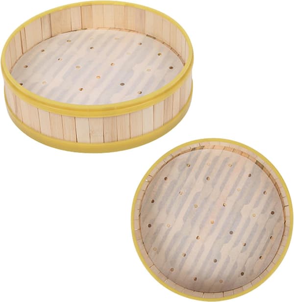100 stk. 24 cm runde perforerede bagepapir til bambusdamper, ZQKLA