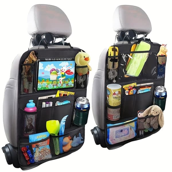 Sæt med 2 sorte ryglænstasker til bil | Beskyttelse mod snavs + 10-tommer tablet-holder