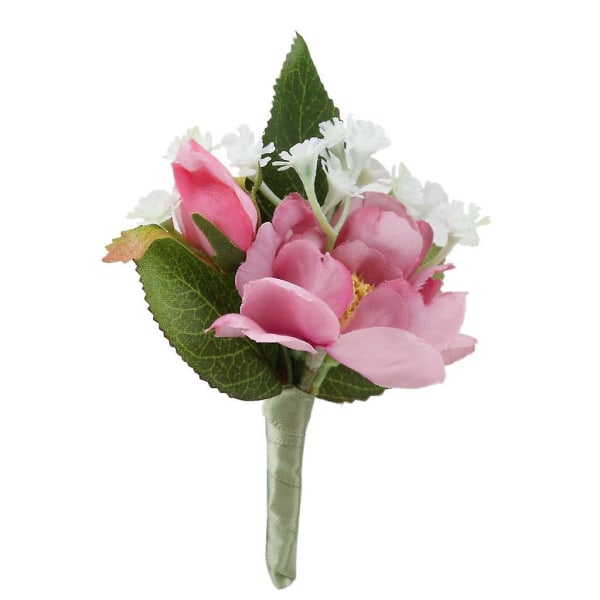 Kunstig Bryllup Brude Brudgommen Corsage Flower Brosje Pin Mørk Rosa