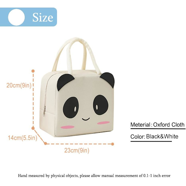 Lunsjpose Tote Bag for Kvinner Bred Åpen Isolerte Kjølepose Vannbestandig Termisk Lekkasjesikker Lunsjarrangør for Menn Jenter Utendørs Piknik Arbeid Blackpanda