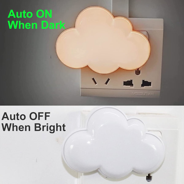 4-pakks Sensor LED nattlys, stikkontaktlampe, sky nattlys, mini søte nattlys for voksne og barn, nattlys, hvit White 4 Pack