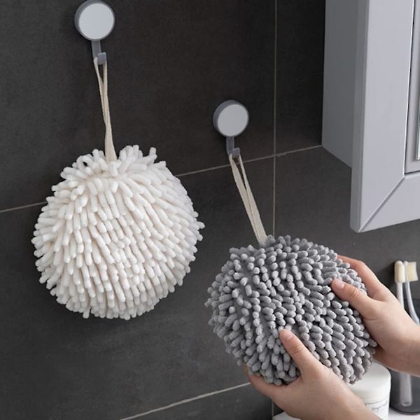 Handduk, liten Hängande Handtorkningshandduk Handdukar Absorberande Fuzzy Boll Handduk med Slinga för Rengöring, Superabsorberande Tvätthandduk (1 st, Vit)