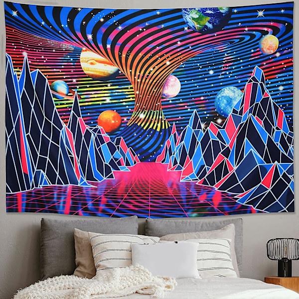 Trippy vuoristo- ja planeettaseinävaate, psykedeelinen neonseinävaate, ripusta huoneeseen