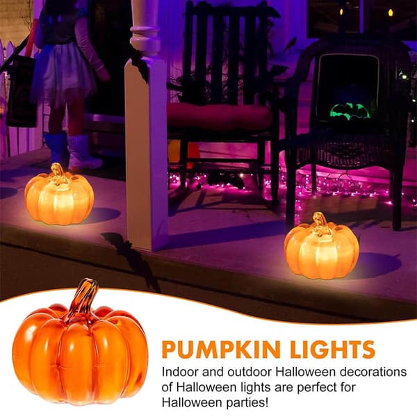 Stjärnklar natt glas pumpor, belysta, LED pumpa, höst tacksägelse dekor, belyst Jack-o-lantern, inomhus höstdekorationer - 2 st