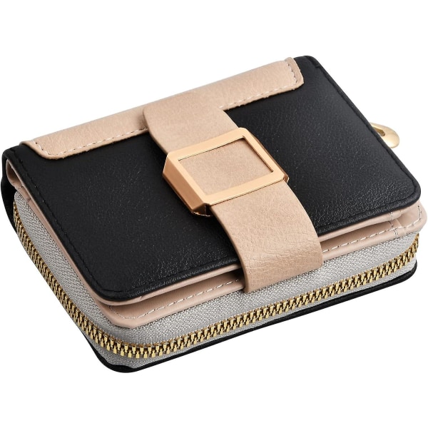 Svart - Liten plånbok för kvinnor, myntväska i läder med dragkedja med myntväska med kreditkortshållare, sköldmyntväska för kvinnor och flickor (1 st)