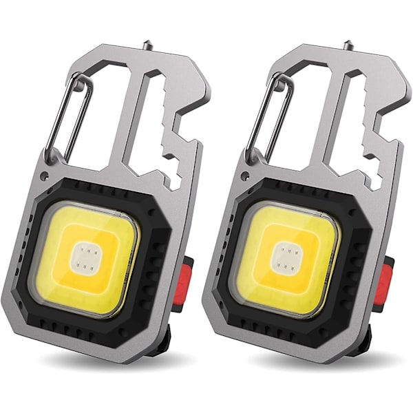 2 stk Mini Arbejdslampe Bærbar 7 Tilstande Nøglering Lommelygte Vandafvisende Inspektionslamper Genopladelig, Med Flaskeåbner, Magnetisk Bund, P